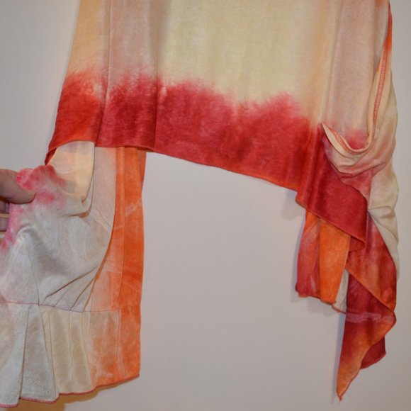Shawl Scarf with Pouches Orange-Red-Yellow Wide White Prints Silky Wrap 70'x25' - Picture 9 of 13
